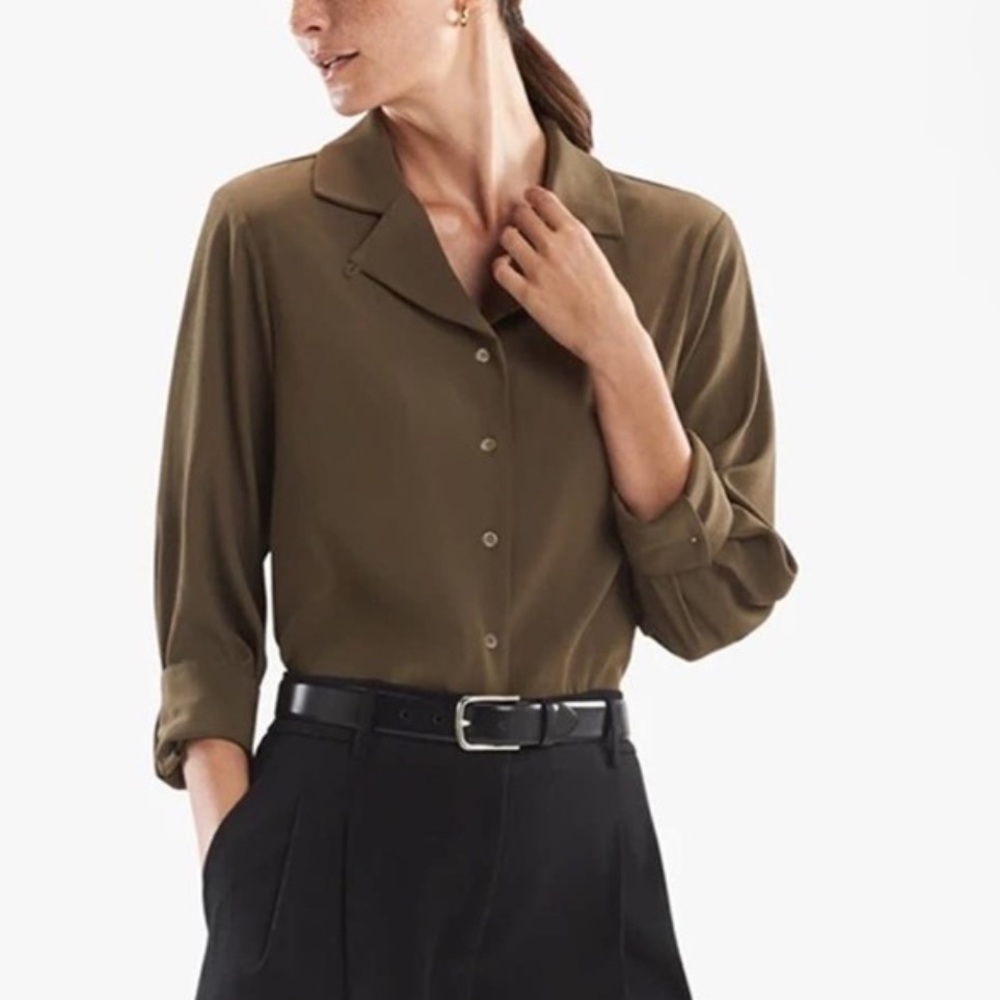 M.M. Lafleur Lorna Olive green Button Down Top Size XL